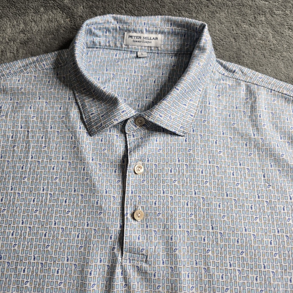 Peter Millar Summer Comfort Mens L Blue Ranch Water Performance Polo MS23EK21S
